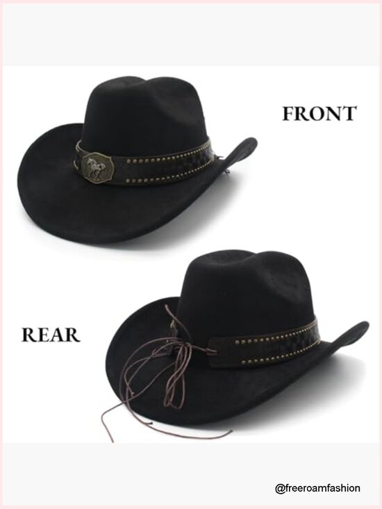 Western Cowboy Hat with Horse Bolo Tie, Suede Cattleman Hat, Unisex